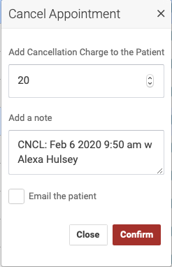 Cancel appointment popup